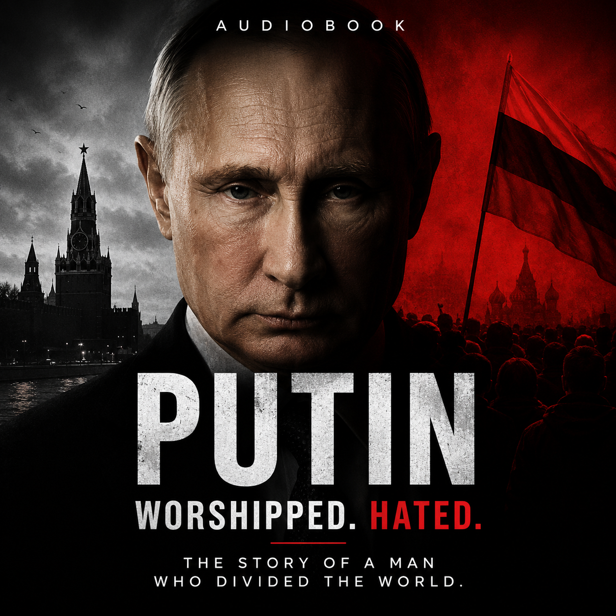 Cover of the English audiobook PUTIN — Worshipped. Hated.